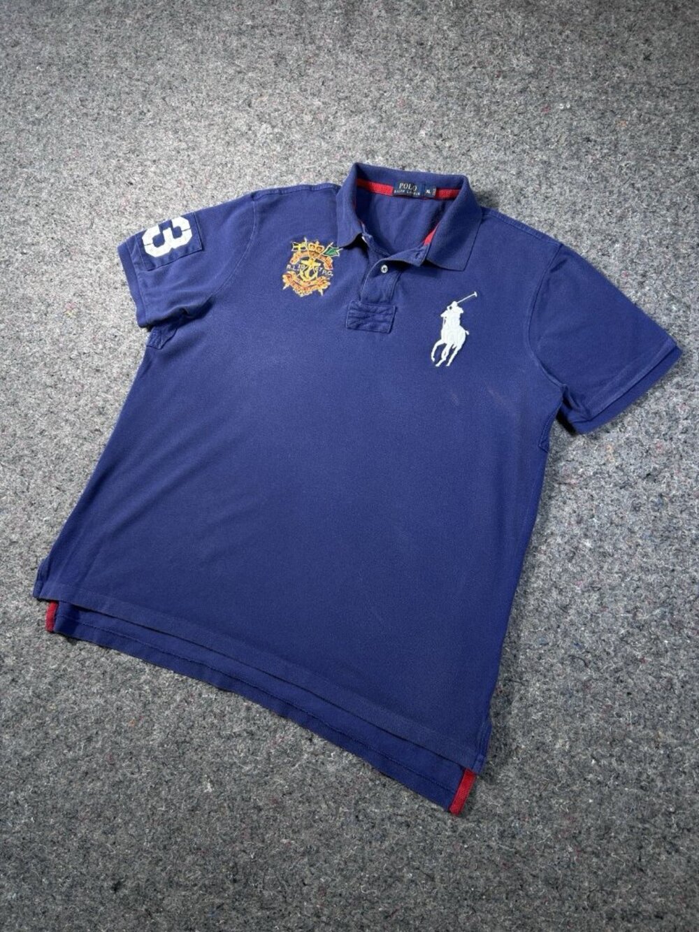 Polo Ralph Lauren Custom Fit Navy Crest Polo Big Pony Number 3 Patch XL
